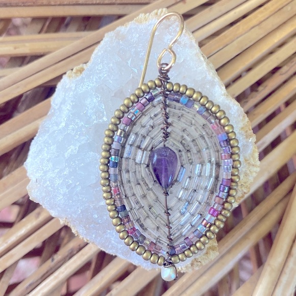 Vintage Hand Beaded Artisan Earrings - Picture 3 of 9